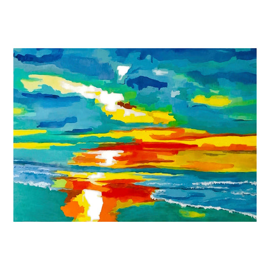 Greeting Card - SEASCAPE - Ocean Isle Beach Sunset Seascape 5x7 Glossy Paper Greeting Card with envelope