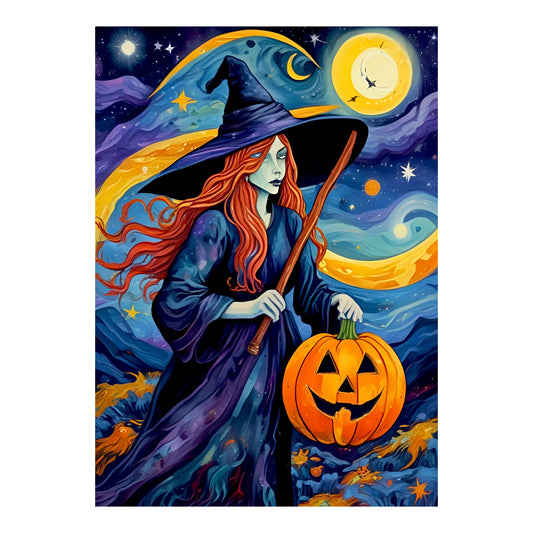 Carte de vœux - SAISONNIER - HALLOWEEN - Sorcière n° 4, carte de vœux sur papier glacé 5x7 avec enveloppe